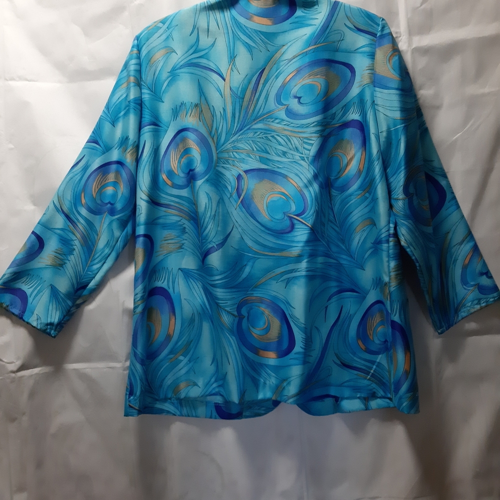 Women's Blue Feather Patterned Jacket - image 4